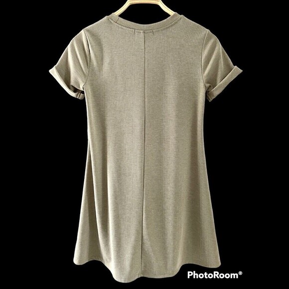 Forever 21 T-SHIRT MINI Dress Khaki Tan A-Line Short Sleeve SMALL - Picture 2 of 4